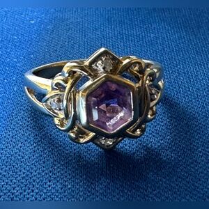 10K gold amethyst/diamond ring